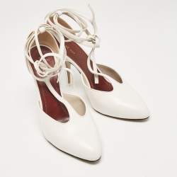 Pre Owned Celine White Leather Night Out Ankle Tie Pumps Size 38