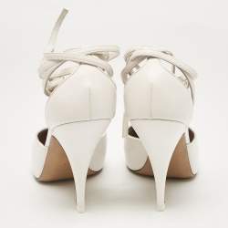 Pre Owned Celine White Leather Night Out Ankle Tie Pumps Size 38