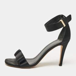 Celine Black Satin Ankle Strap Sandals Size 38.5