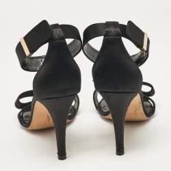 Celine Black Satin Ankle Strap Sandals Size 38.5