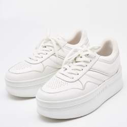 Pre Owned Celine White Leather Platform Lace Up Sneakers Size 38