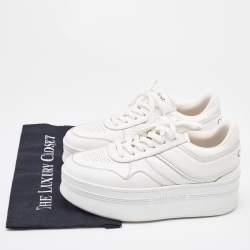Pre Owned Celine White Leather Platform Lace Up Sneakers Size 38
