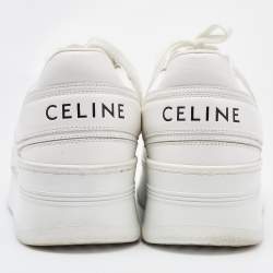 Pre Owned Celine White Leather Platform Lace Up Sneakers Size 38