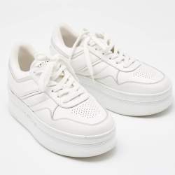 Pre Owned Celine White Leather Platform Lace Up Sneakers Size 38