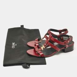 Celine Burgundy Leather Triomphe Ankle Strap Sandals Size 38