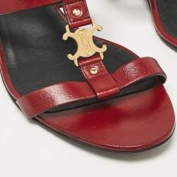 Celine Burgundy Leather Triomphe Ankle Strap Sandals Size 38
