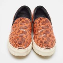 Celine Orange/Brown Snakeskin Leather Skate Slip On Sneakers Size 38.5