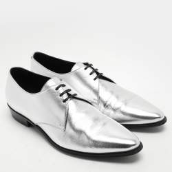 Pre Owned Celine Silver Leather Lace Up Derby Size 39