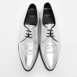 Pre Owned Celine Silver Leather Lace Up Derby Size 39