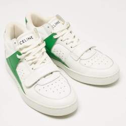 Celine White/Green Leather CT-02 Lace Up Sneakers Size 39
