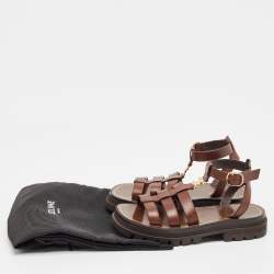 Pre Owned Celine Brown Leather Triomphe Flat Sandals Size 38