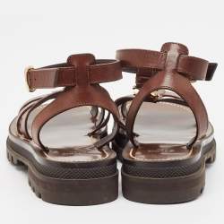 Pre Owned Celine Brown Leather Triomphe Flat Sandals Size 38