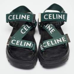 Pre Owned Celine Green Canvas Leo Ankle Strap Sandals Size 36