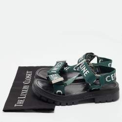 Pre Owned Celine Green Canvas Leo Ankle Strap Sandals Size 36