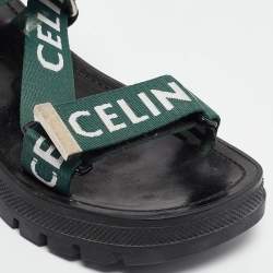 Pre Owned Celine Green Canvas Leo Ankle Strap Sandals Size 36