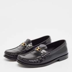 Celine Black Leather Luco Triomphe Chain Loafers Size 36