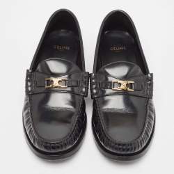 Celine Black Leather Luco Triomphe Chain Loafers Size 36
