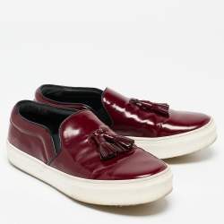Celine Burgundy Leather Tassel Slip On Sneakers Size 38