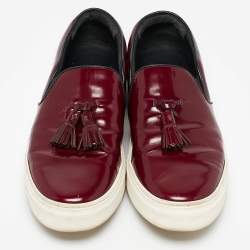 Celine Burgundy Leather Tassel Slip On Sneakers Size 38