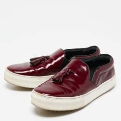 Celine Burgundy Leather Tassel Slip On Sneakers Size 38