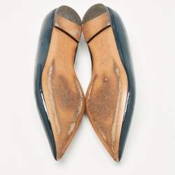 Celine Blue Patent Leather V neck Ballet Flats Size 37.5