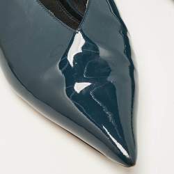 Celine Blue Patent Leather V neck Ballet Flats Size 37.5