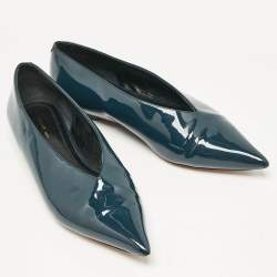 Celine Blue Patent Leather V neck Ballet Flats Size 37.5