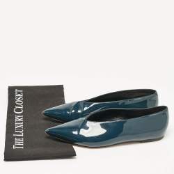 Celine Blue Patent Leather V neck Ballet Flats Size 37.5
