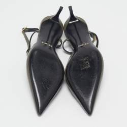 Pre Owned Celine Green Leather Pointed Toe Ankle Strap Pumps Size 37