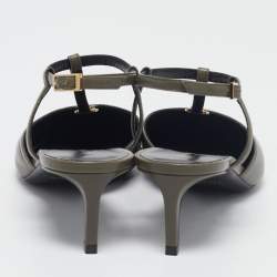 Pre Owned Celine Green Leather Pointed Toe Ankle Strap Pumps Size 37