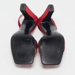 Celine Red Satin Crystal Embellished Slingback Sandals Size 37