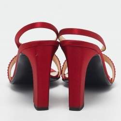 Celine Red Satin Crystal Embellished Slingback Sandals Size 37