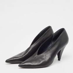Pre Owned Celine Black Leather V Cut Pointed Toe Pumps Size 39