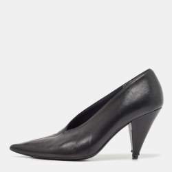 Pre Owned Celine Black Leather V Cut Pointed Toe Pumps Size 39