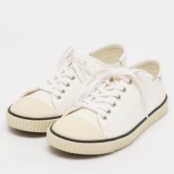 Celine White Canvas and Rubber Blank Lace Up Sneakers Size 39
