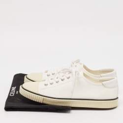 Celine White Canvas and Rubber Blank Lace Up Sneakers Size 39