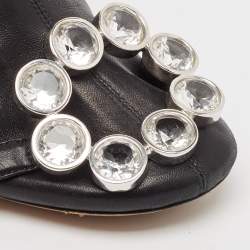 Pre Owned Celine Black Leather Crystal Embellished Ankle Length Boots Size 38.5