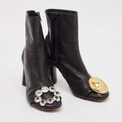 Pre Owned Celine Black Leather Crystal Embellished Ankle Length Boots Size 38.5