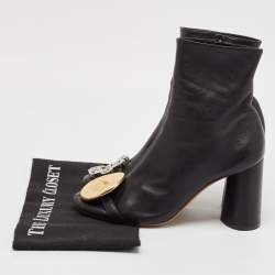 Pre Owned Celine Black Leather Crystal Embellished Ankle Length Boots Size 38.5