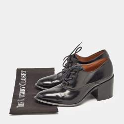 Pre Owned Celine Black Leather Lace Up Heeled Oxfords Size 38