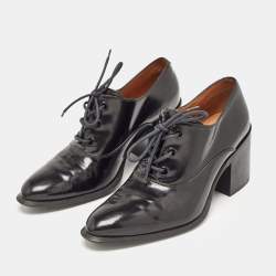 Pre Owned Celine Black Leather Lace Up Heeled Oxfords Size 38