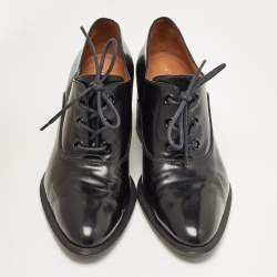 Pre Owned Celine Black Leather Lace Up Heeled Oxfords Size 38
