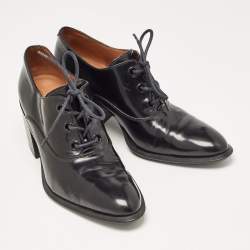 Pre Owned Celine Black Leather Lace Up Heeled Oxfords Size 38