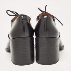 Pre Owned Celine Black Leather Lace Up Heeled Oxfords Size 38