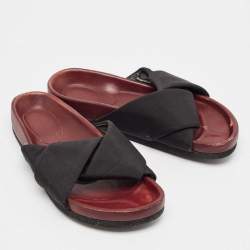Celine Black Neoprene Crossover Flat Slides Size 37