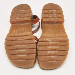 Pre Owned Celine Brown Leather Triomphe Flat Sandals Size 37