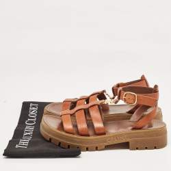 Pre Owned Celine Brown Leather Triomphe Flat Sandals Size 37