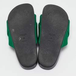Pre Owned Celine Green Canvas Crisscross Flat Slide Size 40