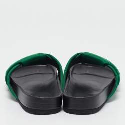Pre Owned Celine Green Canvas Crisscross Flat Slide Size 40