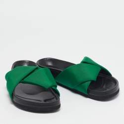 Pre Owned Celine Green Canvas Crisscross Flat Slide Size 40